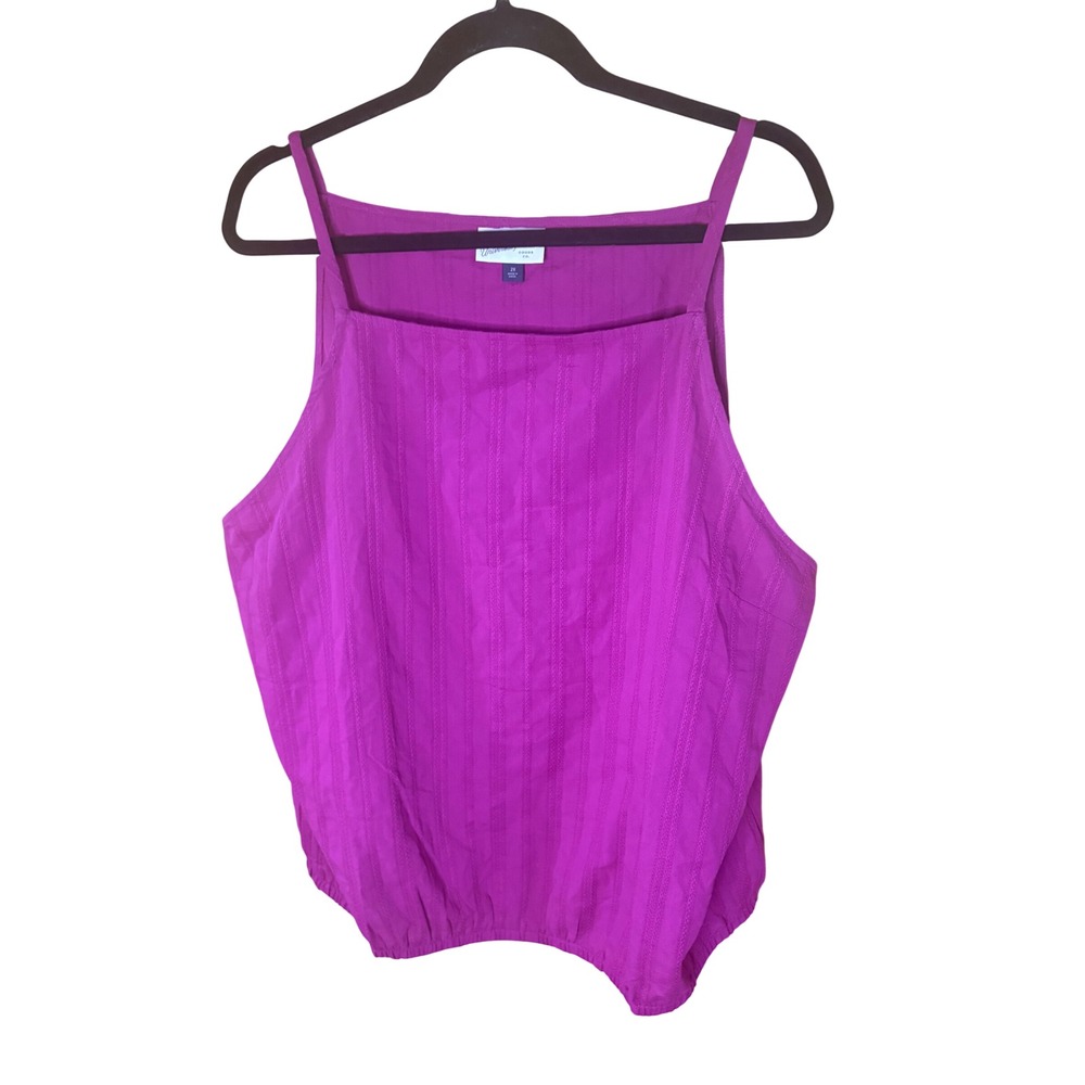 Universal Thread Magenta Pink Cotton Dobby Stripe Tank Top Square Neck 2X